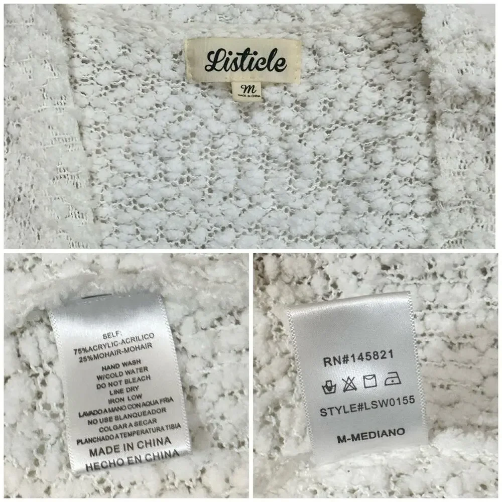Listicle Ivory White Chunky Popcorn Knit Open Cardigan SZ M $49 - Picture 9 of 10